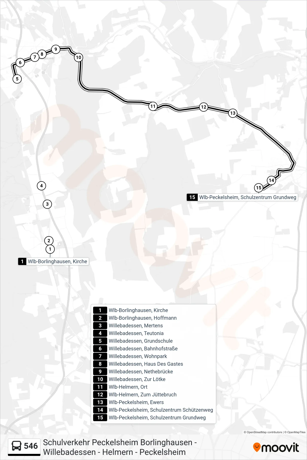 Linie 546 (Bus) Richtung Wlb-Peckelsheim, Schulzentrum Grundweg: Route und Haltestellen auf der Karte