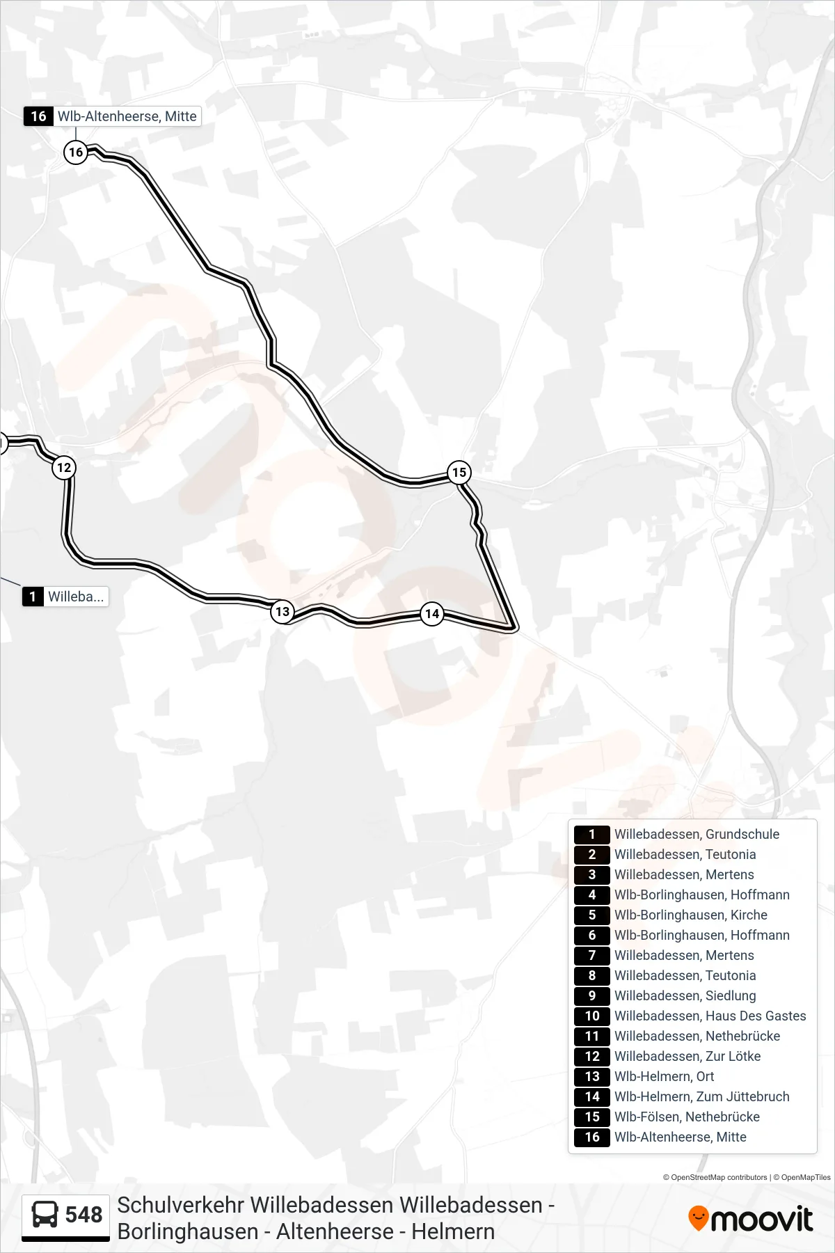 Linie 548 (Bus) Richtung Wlb-Altenheerse, Mitte: Route und Haltestellen auf der Karte