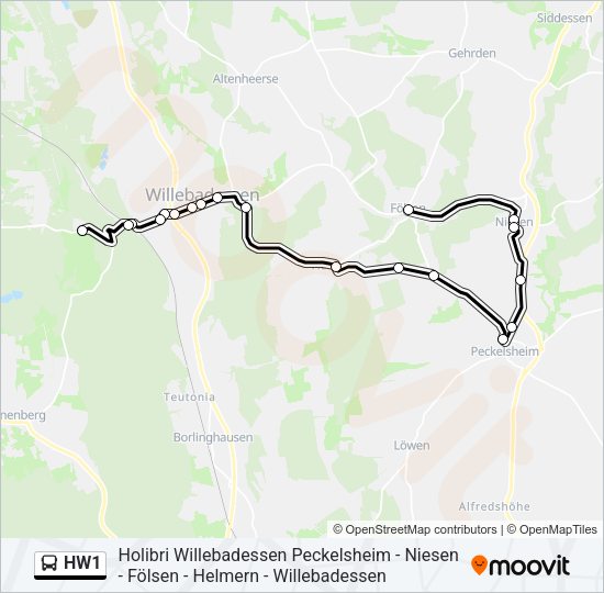 Автобус HW1: карта маршрута