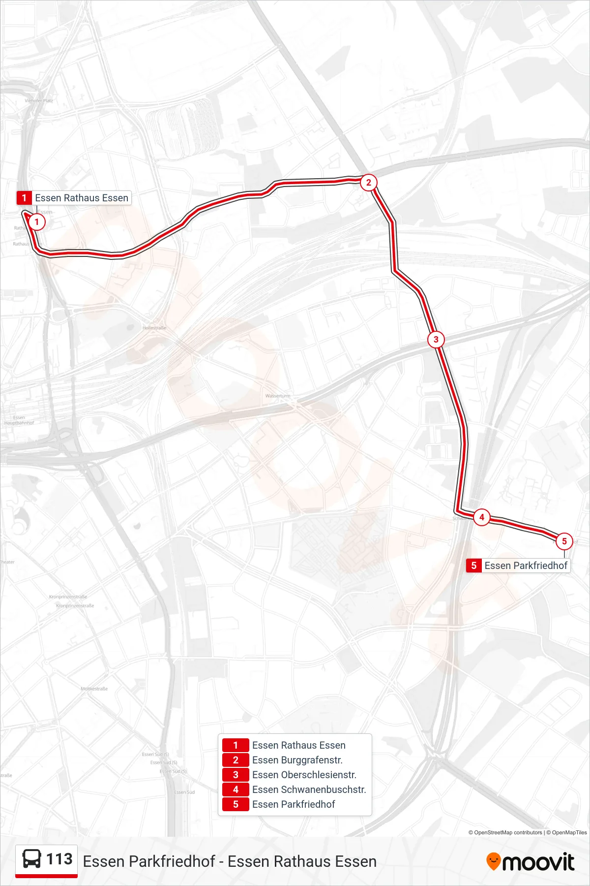 Linie 113 (Bus) Richtung Essen Parkfriedhof: Route und Haltestellen auf der Karte