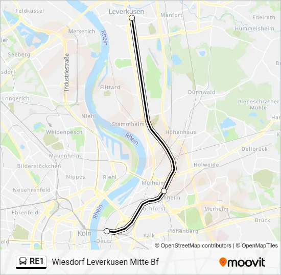 Автобус RE1: карта маршрута