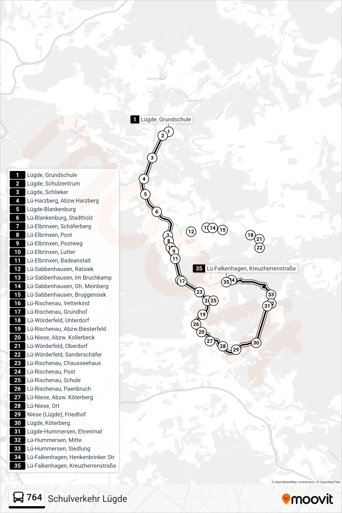 Linie 764 (Bus) Richtung Falkenhagen: Route und Haltestellen auf der Karte