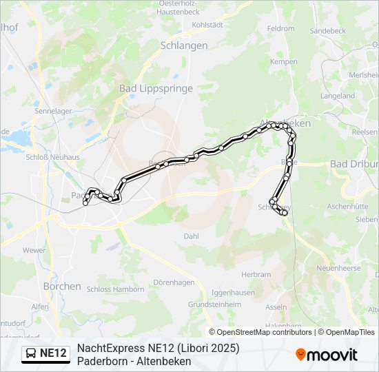 Автобус NE12: карта маршрута