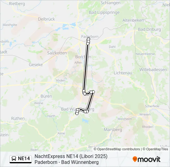 NE14 Bus Line Map