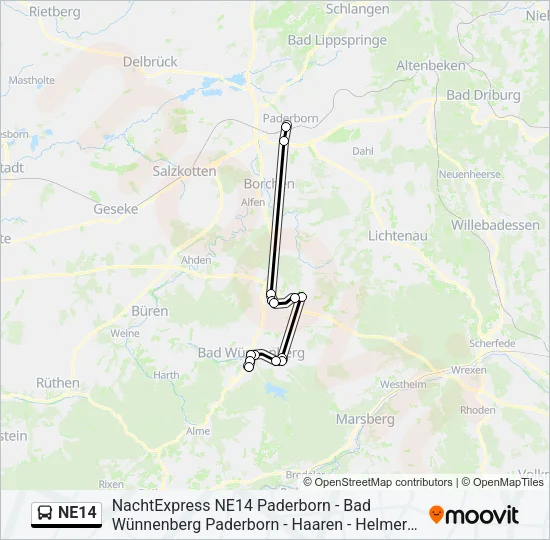 Автобус NE14: карта маршрута
