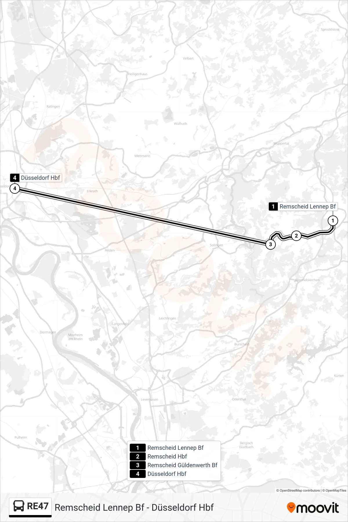 Linie RE47 (Bus) Richtung Düsseldorf Hbf: Route und Haltestellen auf der Karte