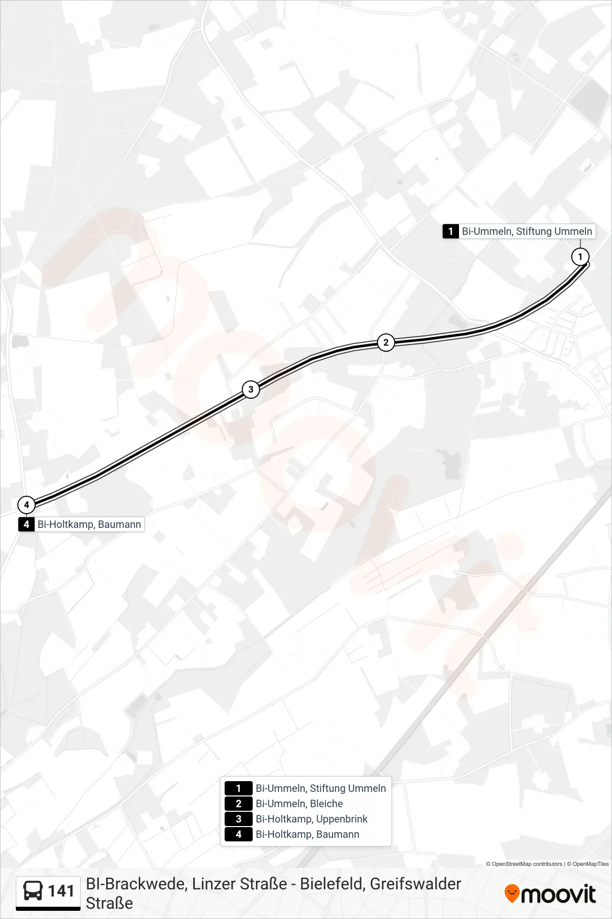 Linie 141 (Bus) Richtung Bi-Holtkamp, Baumann: Route und Haltestellen auf der Karte