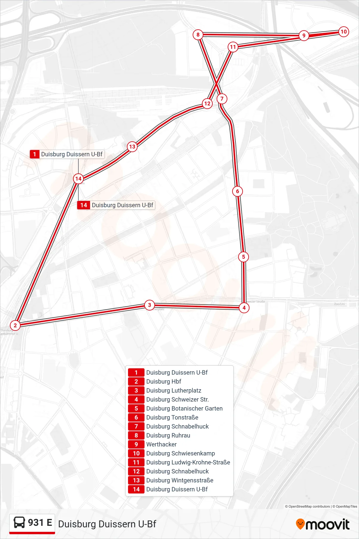 Linie 931 E (Bus) Richtung Duisburg Duissern U-Bf: Route und Haltestellen auf der Karte