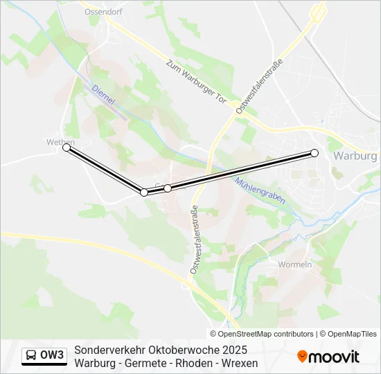 Автобус OW3: карта маршрута