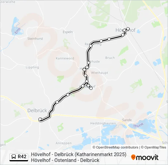 Автобус R42: карта маршрута