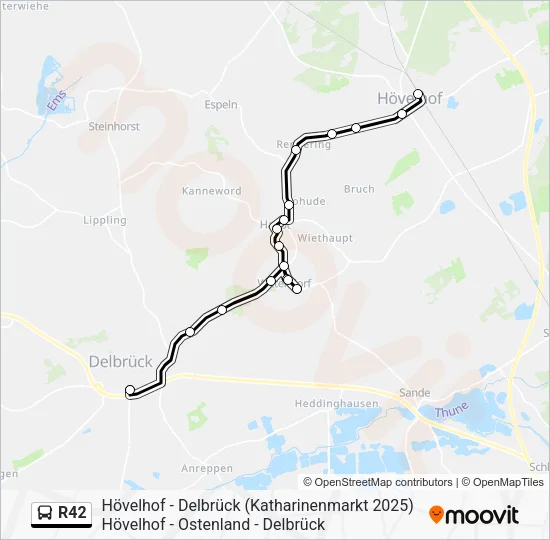 Автобус R42: карта маршрута