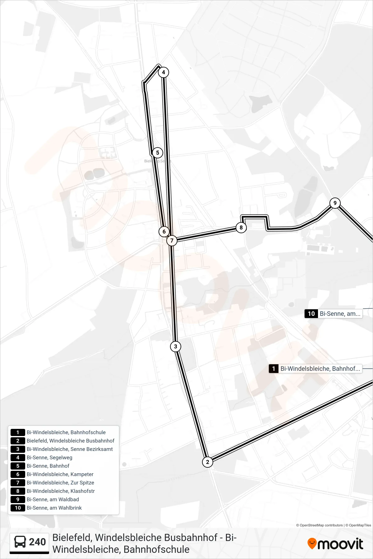 Linie 240 (Bus) Richtung Bi-Senne, am Wahlbrink: Route und Haltestellen auf der Karte