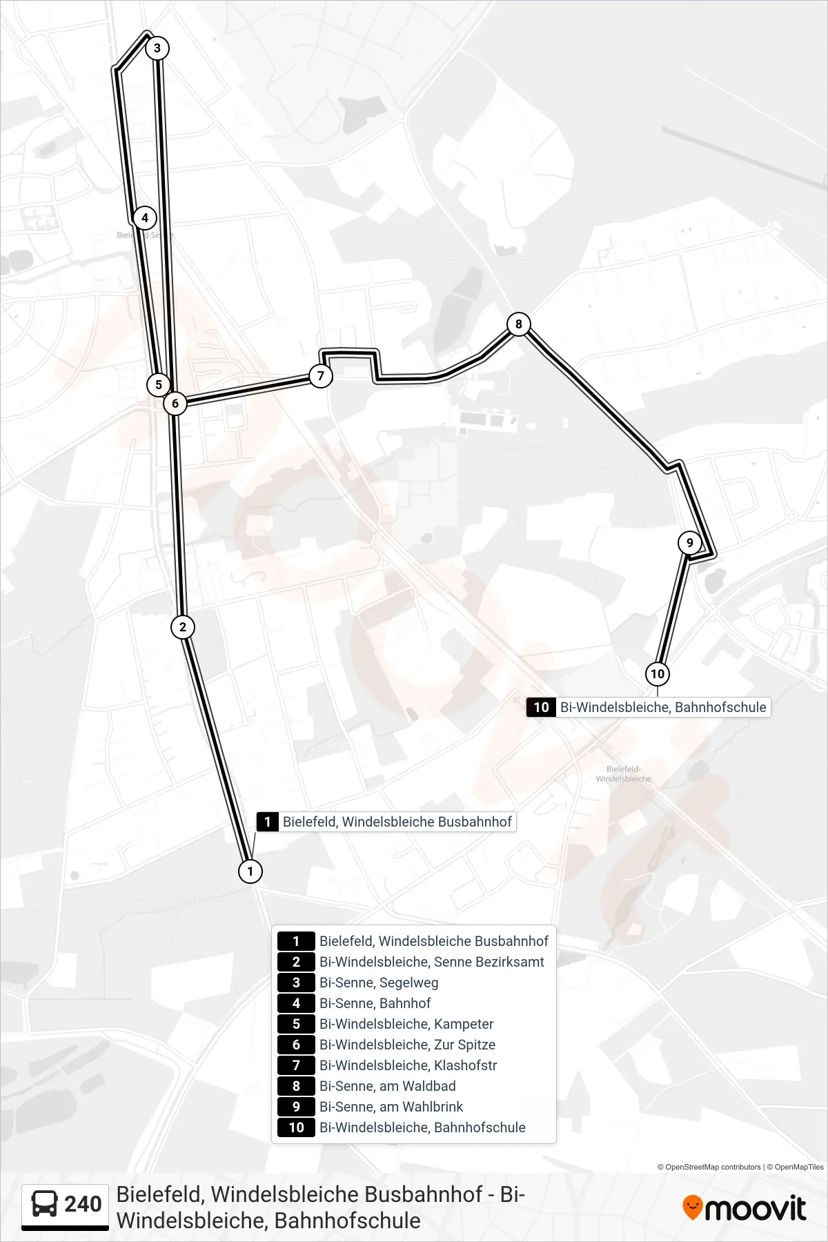 Linie 240 (Bus) Richtung Bi-Windelsbleiche, Bahnhofschule: Route und Haltestellen auf der Karte