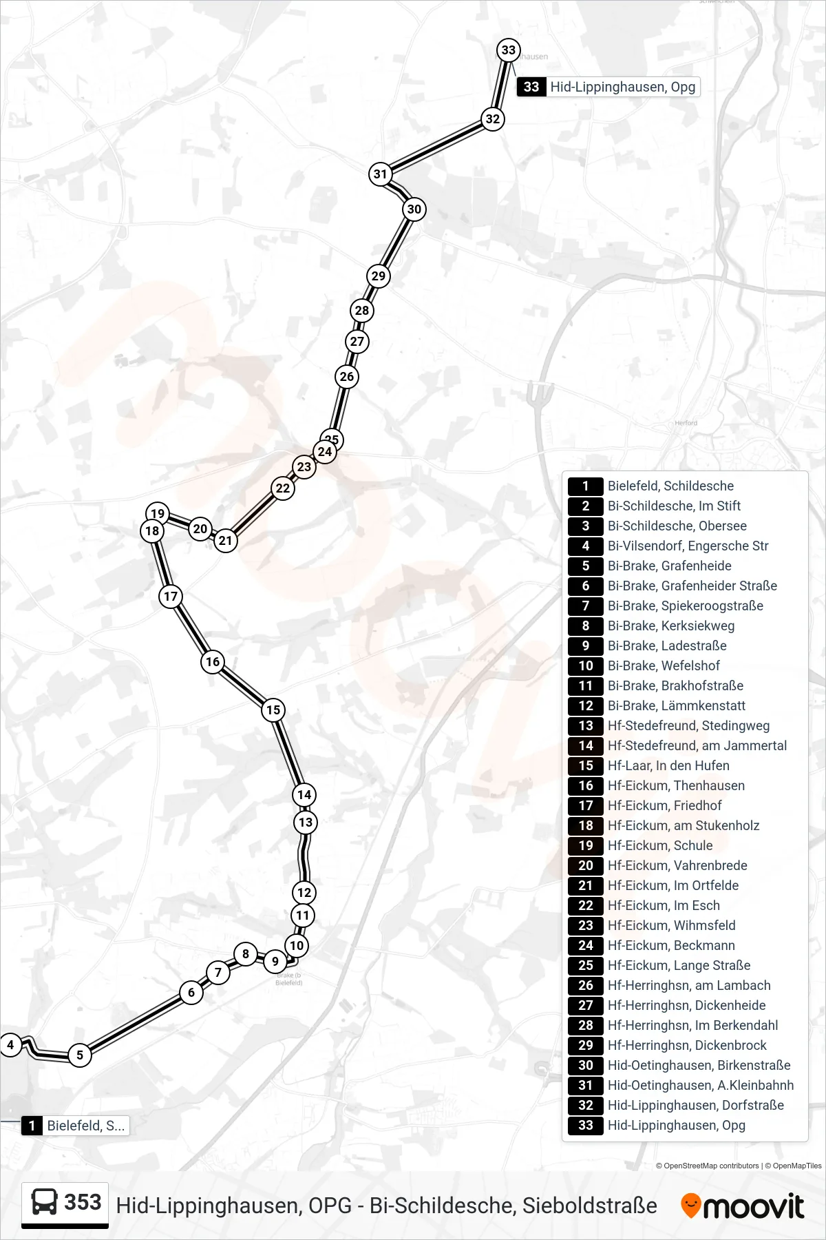 Linie 353 (Bus) Richtung Hid-Lippinghausen, Opg: Route und Haltestellen auf der Karte