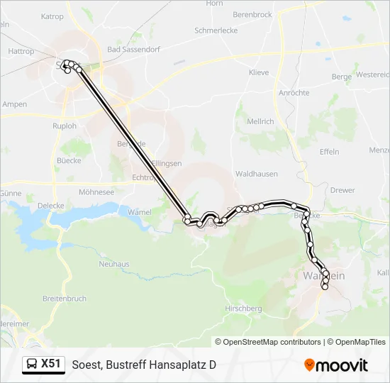 Автобус X51: карта маршрута