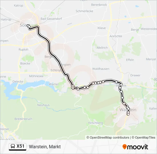Автобус X51: карта маршрута