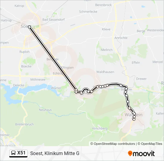 Автобус X51: карта маршрута