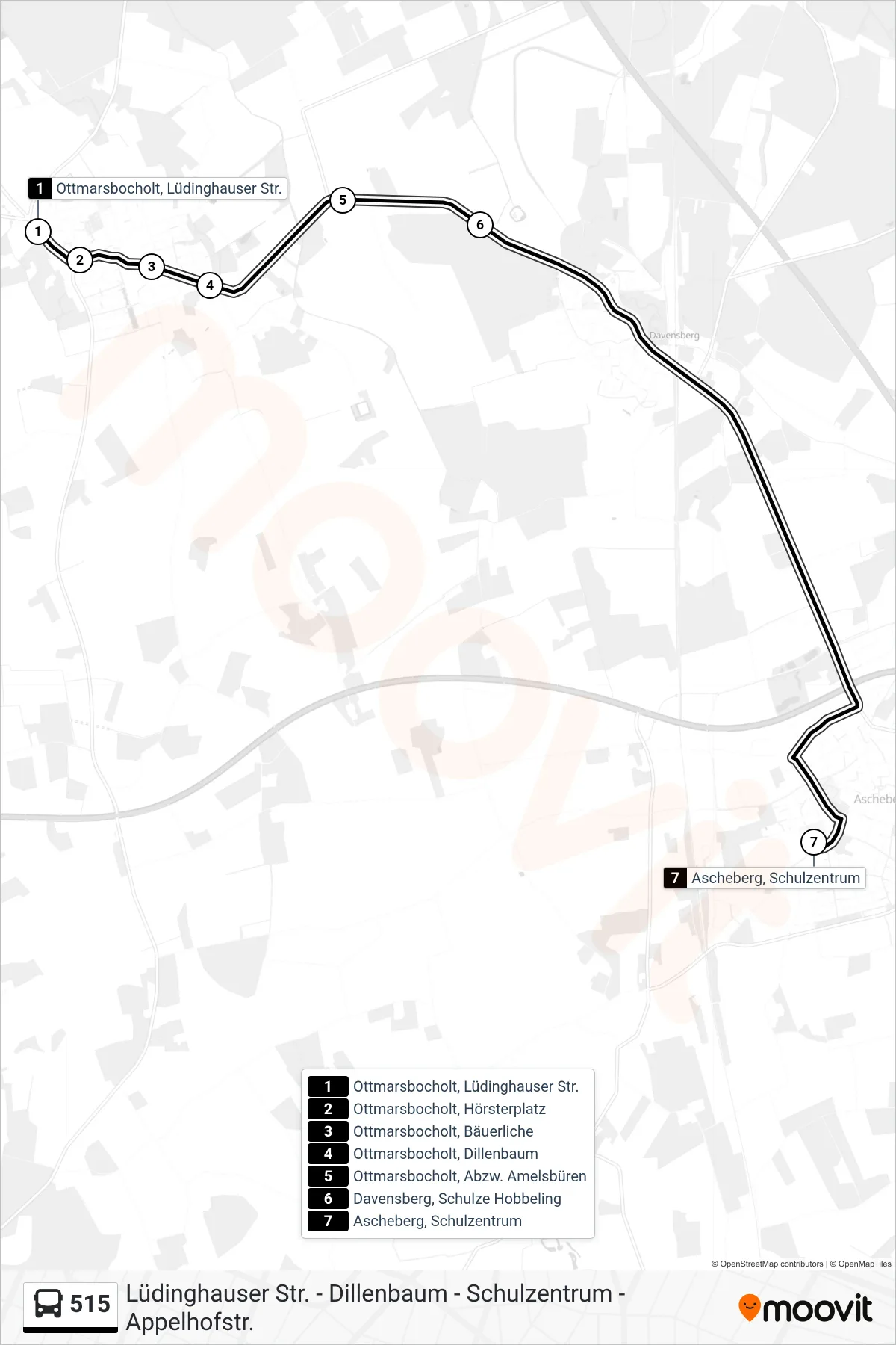 Linie 515 (Bus) Richtung Ascheberg, Schulzentrum: Route und Haltestellen auf der Karte