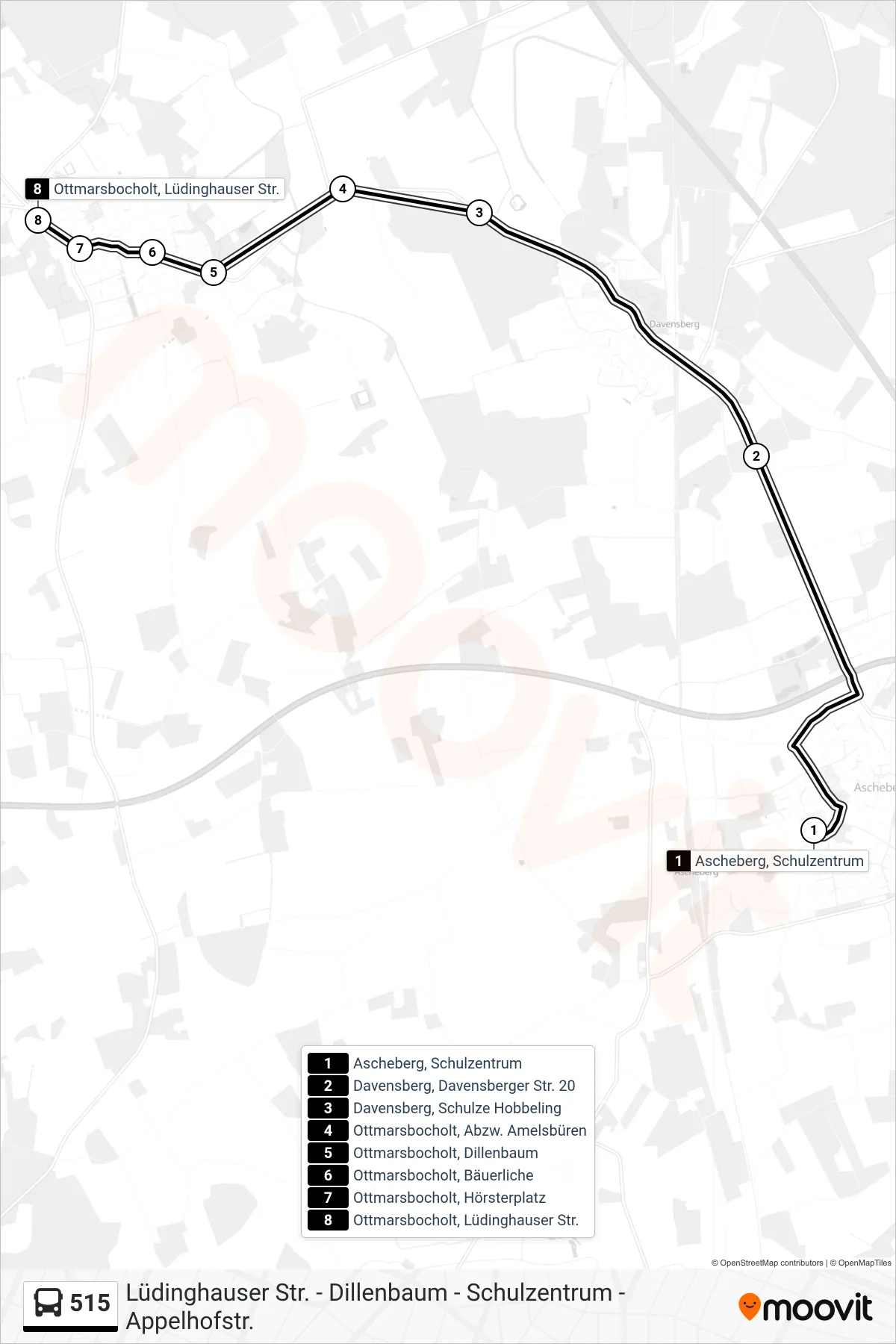 Linie 515 (Bus) Richtung Ottmarsbocholt, Lüdinghauser Str.: Route und Haltestellen auf der Karte