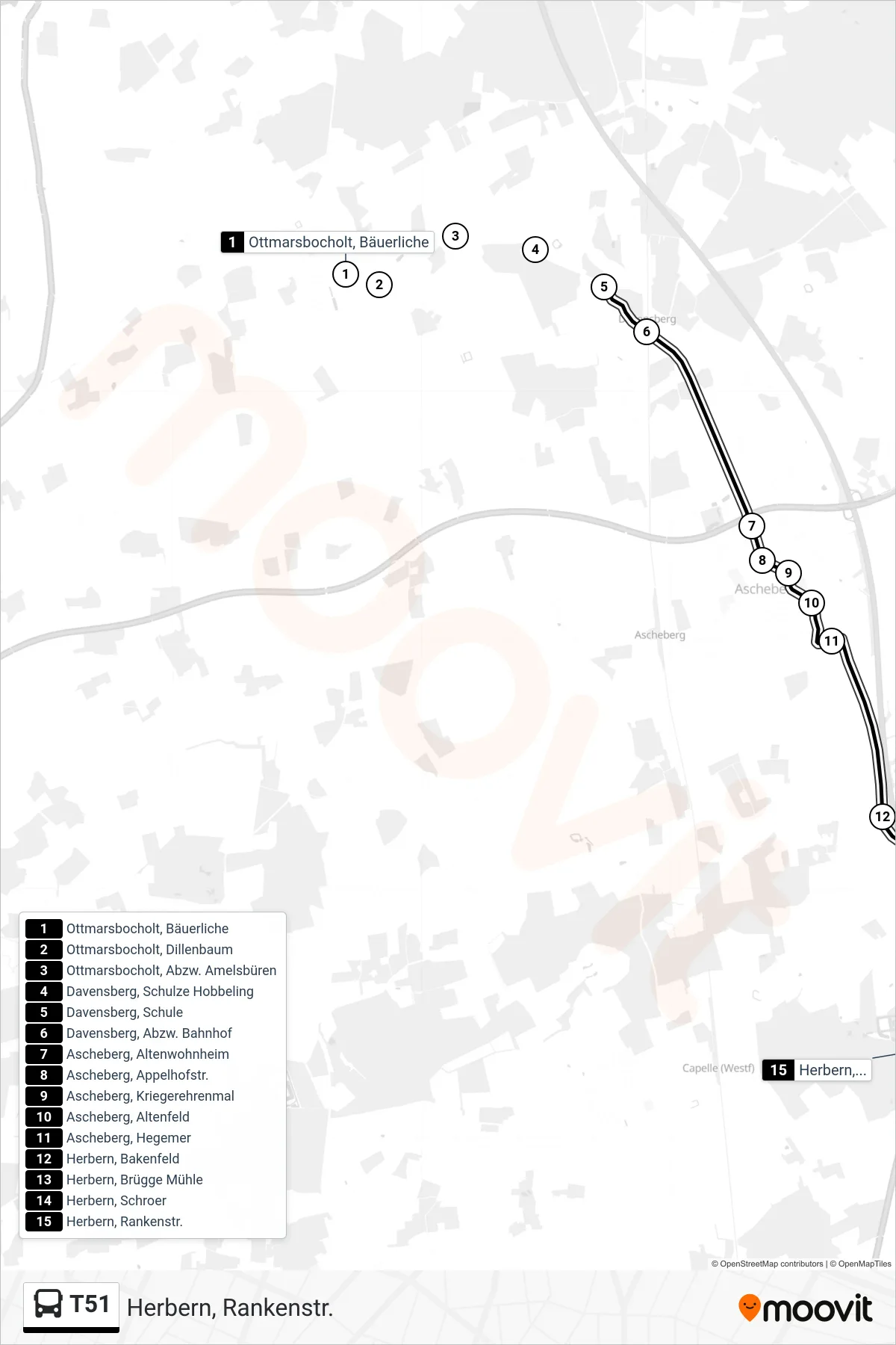 Linie T51 (Bus) Richtung Herbern, Rankenstr.: Route und Haltestellen auf der Karte