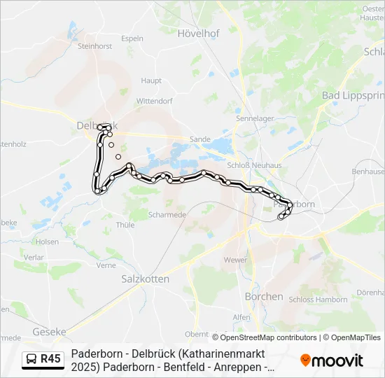Автобус R45: карта маршрута