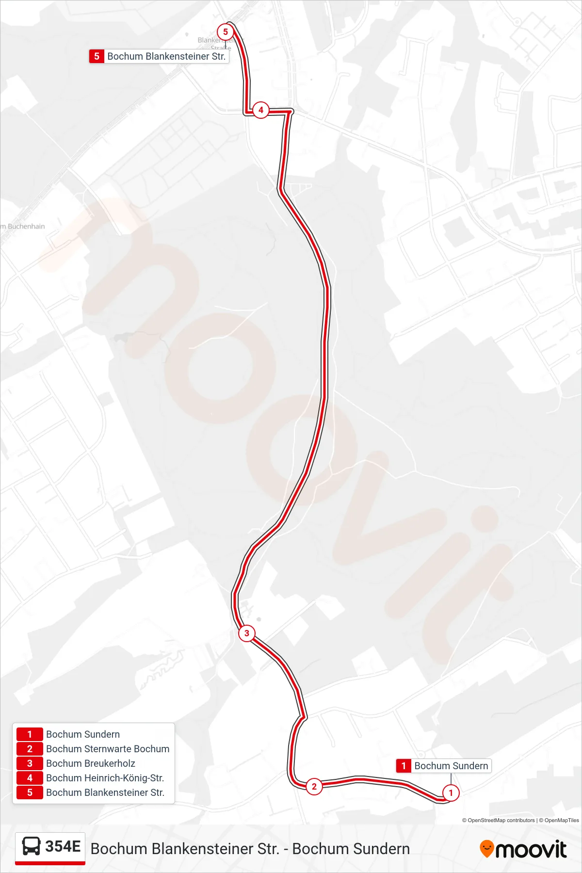 Linie 354E (Bus) Richtung Bochum Blankensteiner Str.: Route und Haltestellen auf der Karte