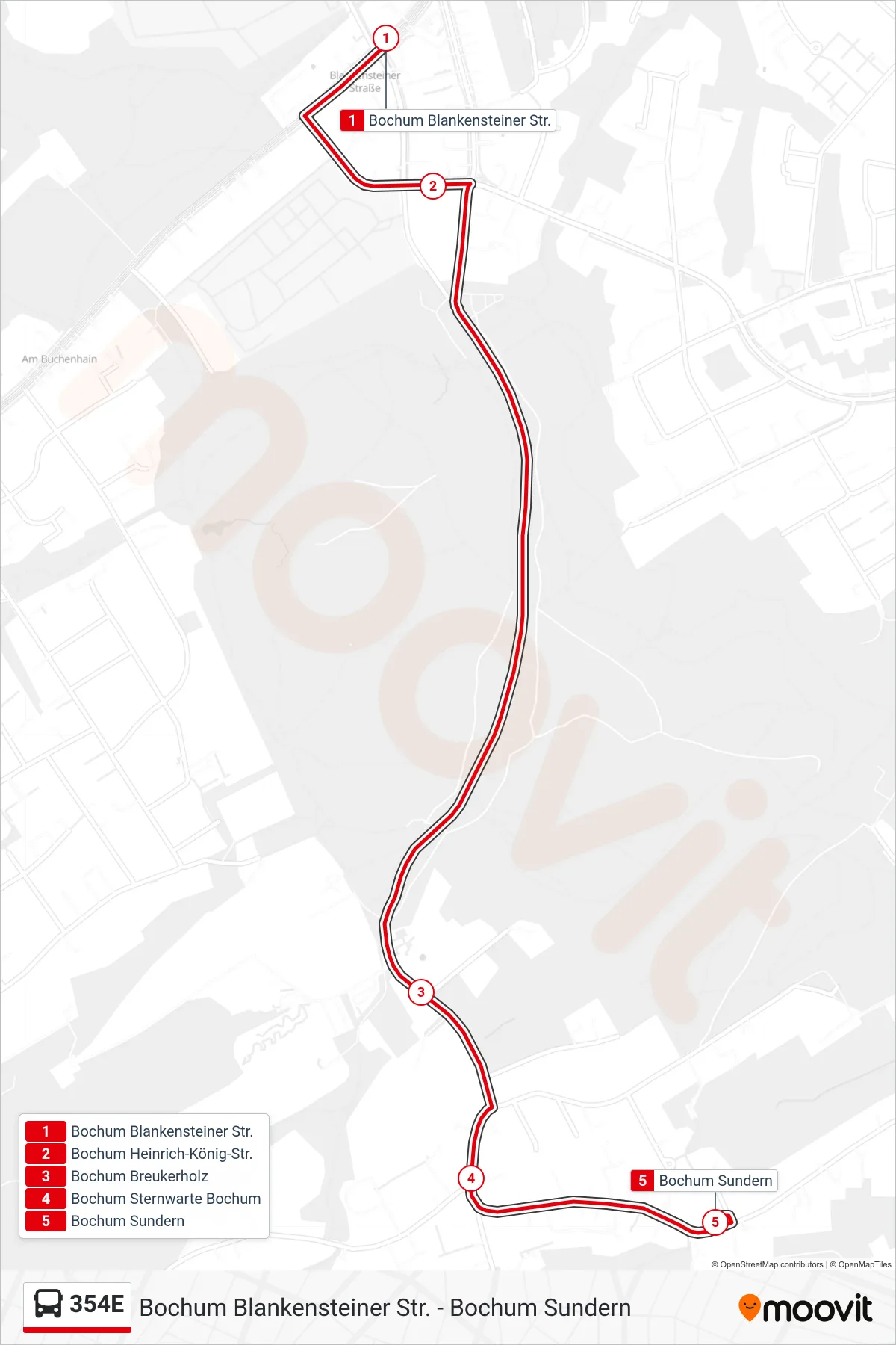 Linie 354E (Bus) Richtung Bochum Sundern: Route und Haltestellen auf der Karte