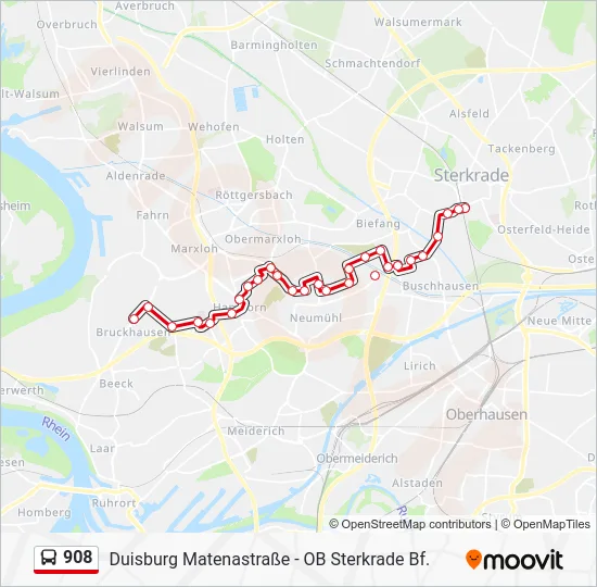Автобус 908: карта маршрута