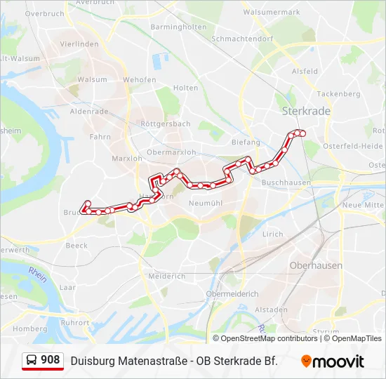Автобус 908: карта маршрута