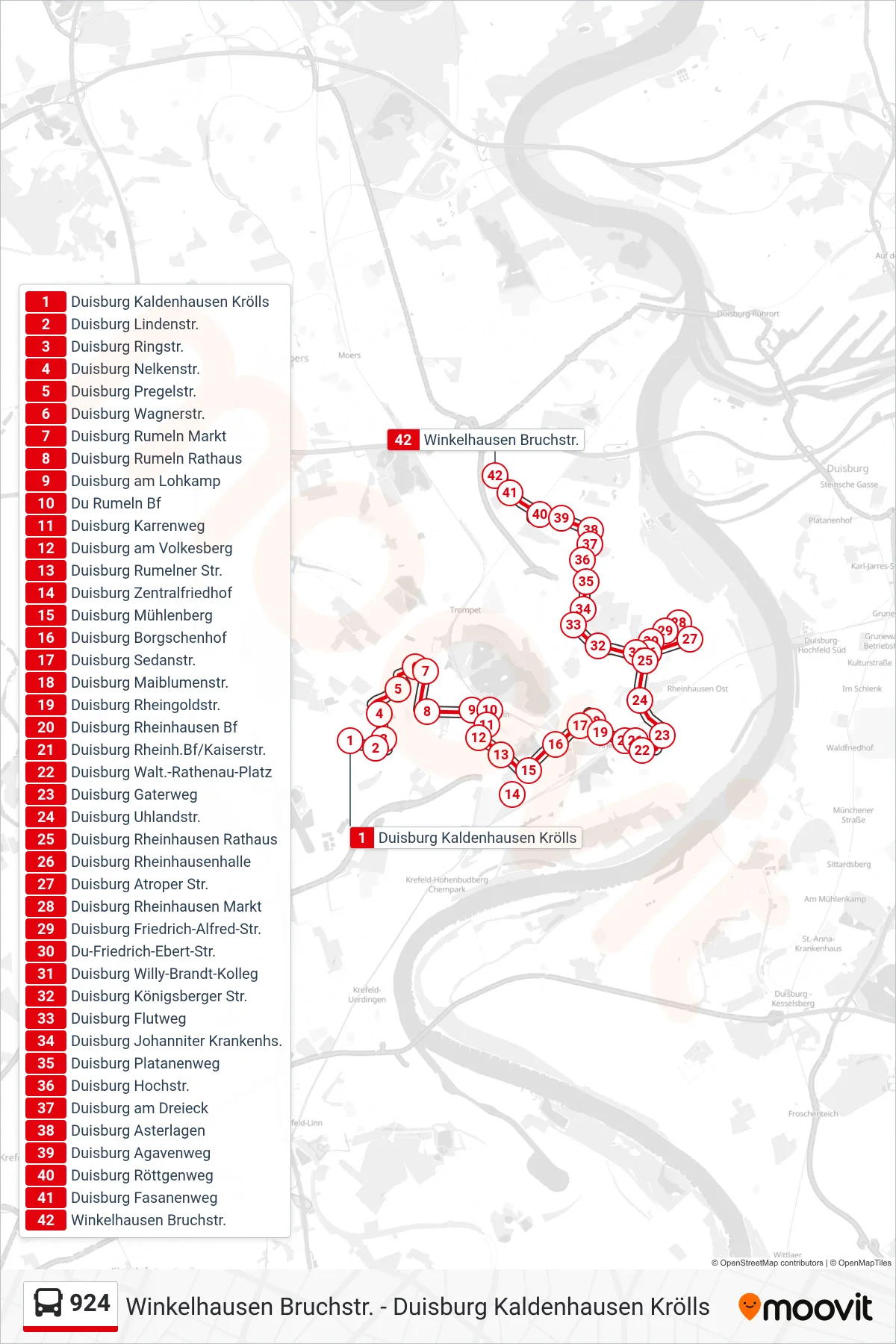 Linie 924 (Bus) Richtung Winkelhausen Bruchstr.: Route und Haltestellen auf der Karte