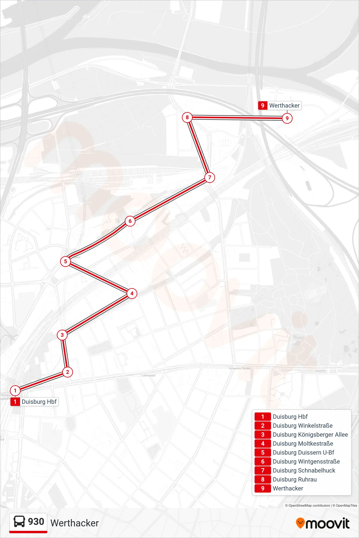 Linie 930 (Bus) Richtung Werthacker: Route und Haltestellen auf der Karte