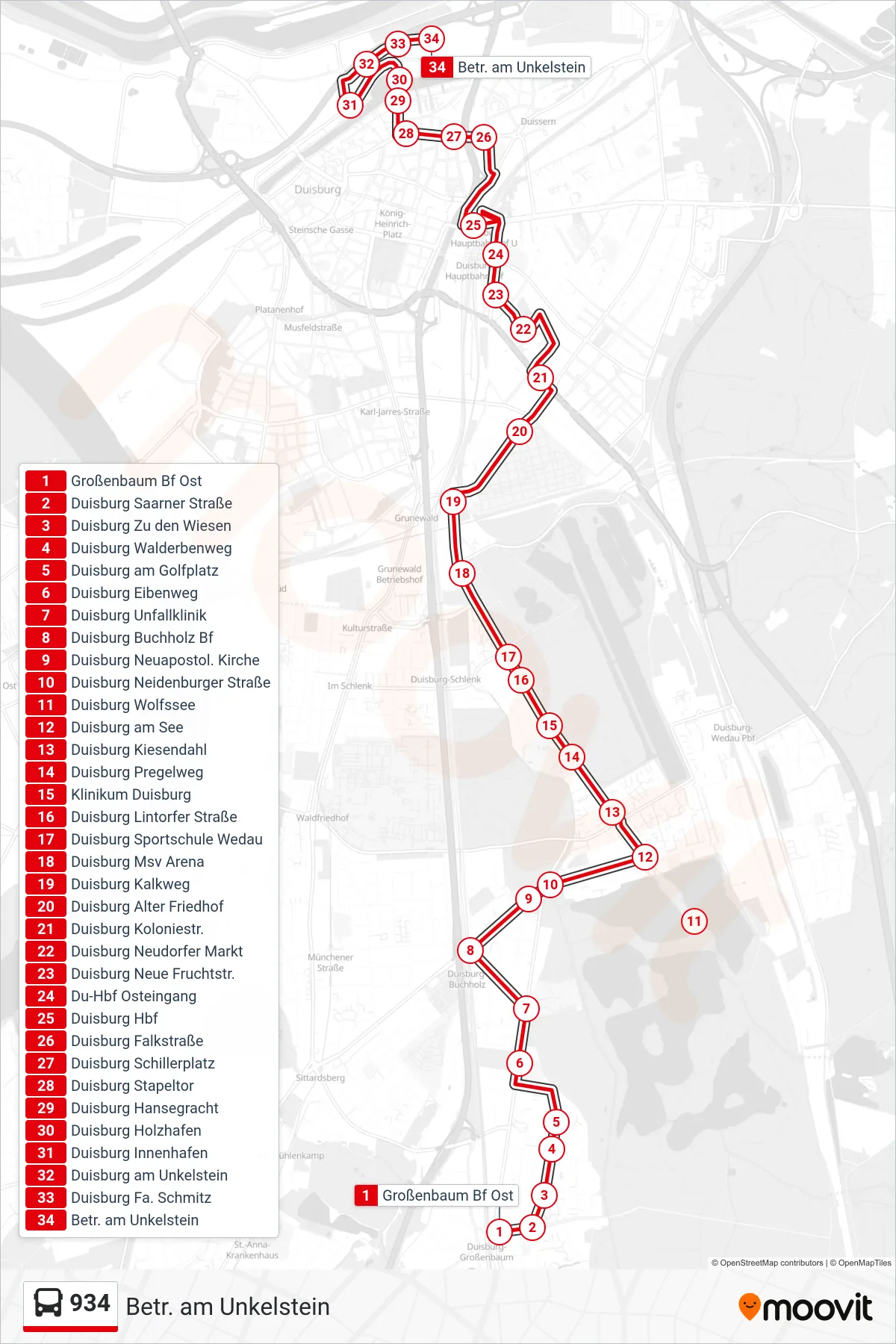 Linie 934 (Bus) Richtung Betr. am Unkelstein: Route und Haltestellen auf der Karte