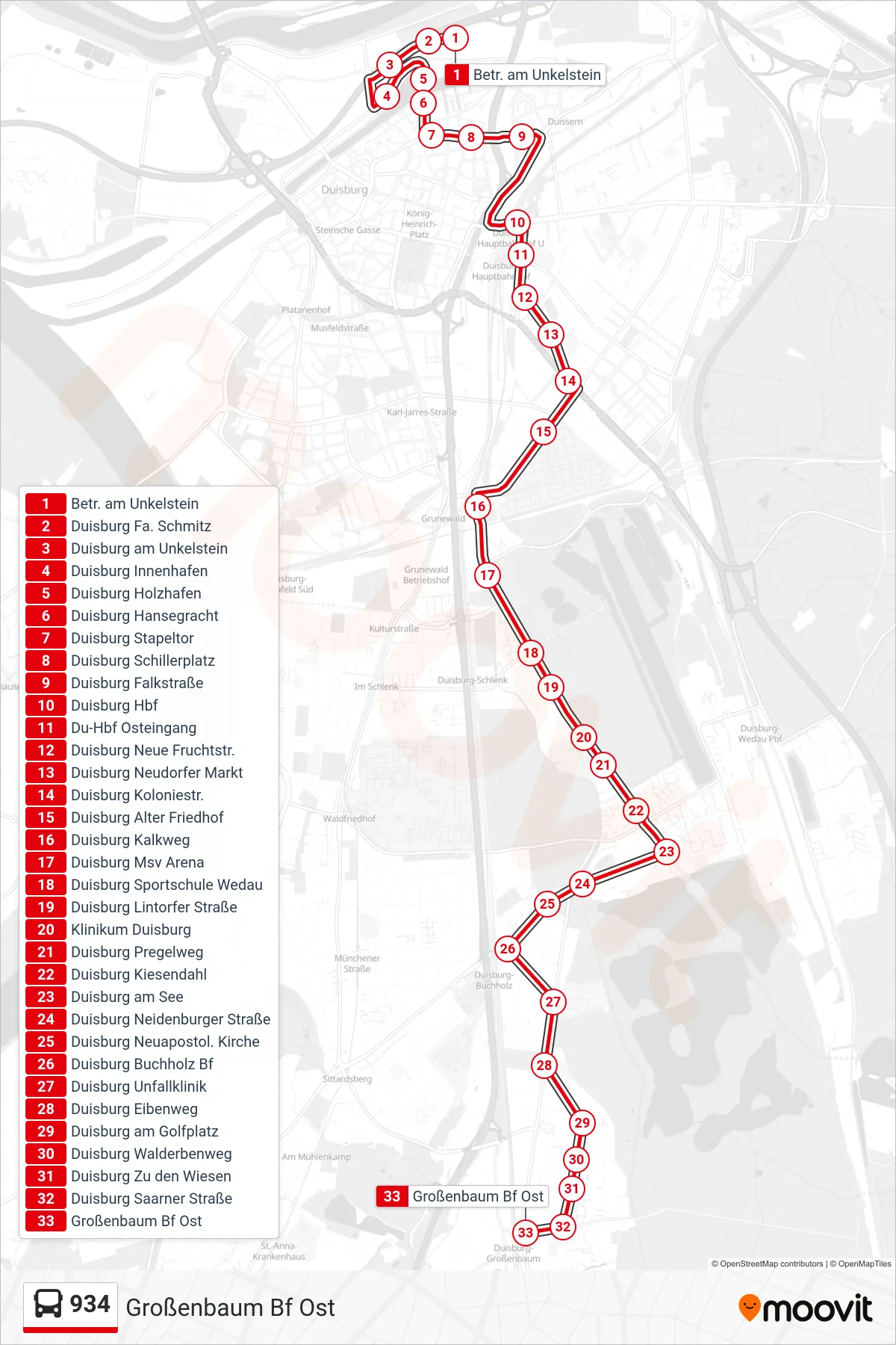 Linie 934 (Bus) Richtung Großenbaum Bf Ost: Route und Haltestellen auf der Karte