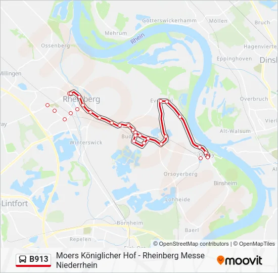 Автобус B913: карта маршрута