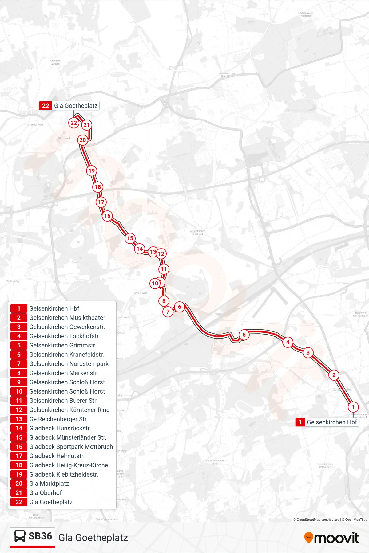 Linie SB36 (Bus) Richtung Gla Goetheplatz: Route und Haltestellen auf der Karte