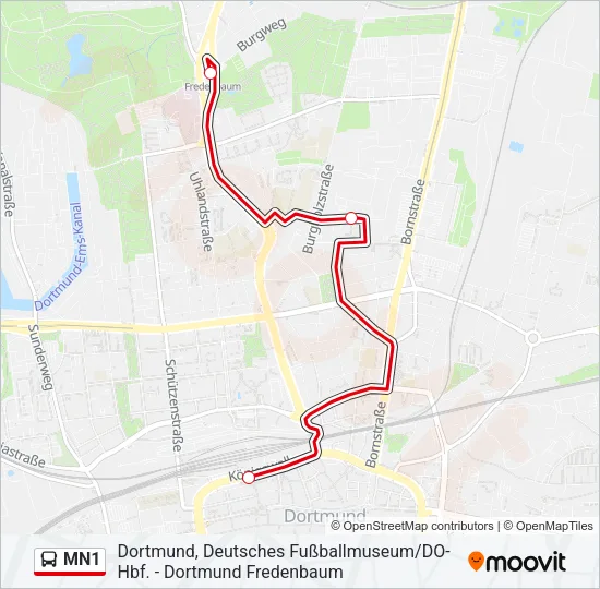 Автобус MN1: карта маршрута