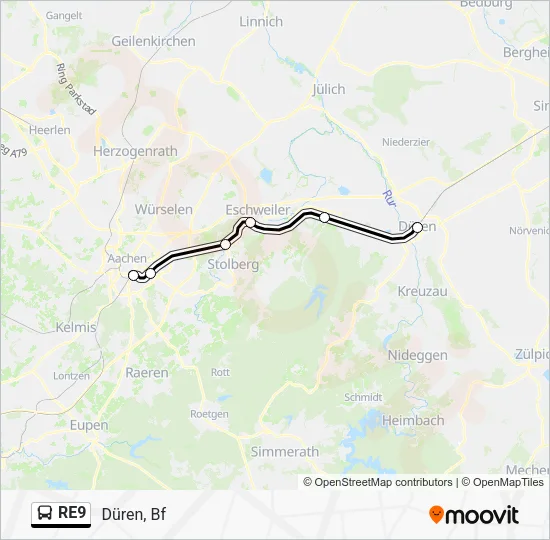 Автобус RE9: карта маршрута