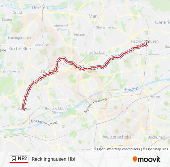 NE2 Bus Line Map