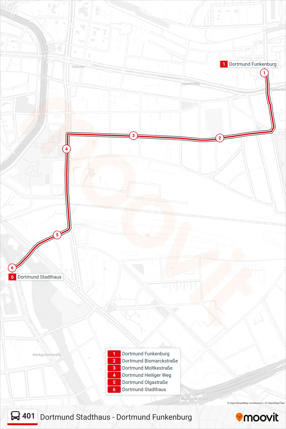 Linie 401 (Bus) Richtung Dortmund Stadthaus: Route und Haltestellen auf der Karte