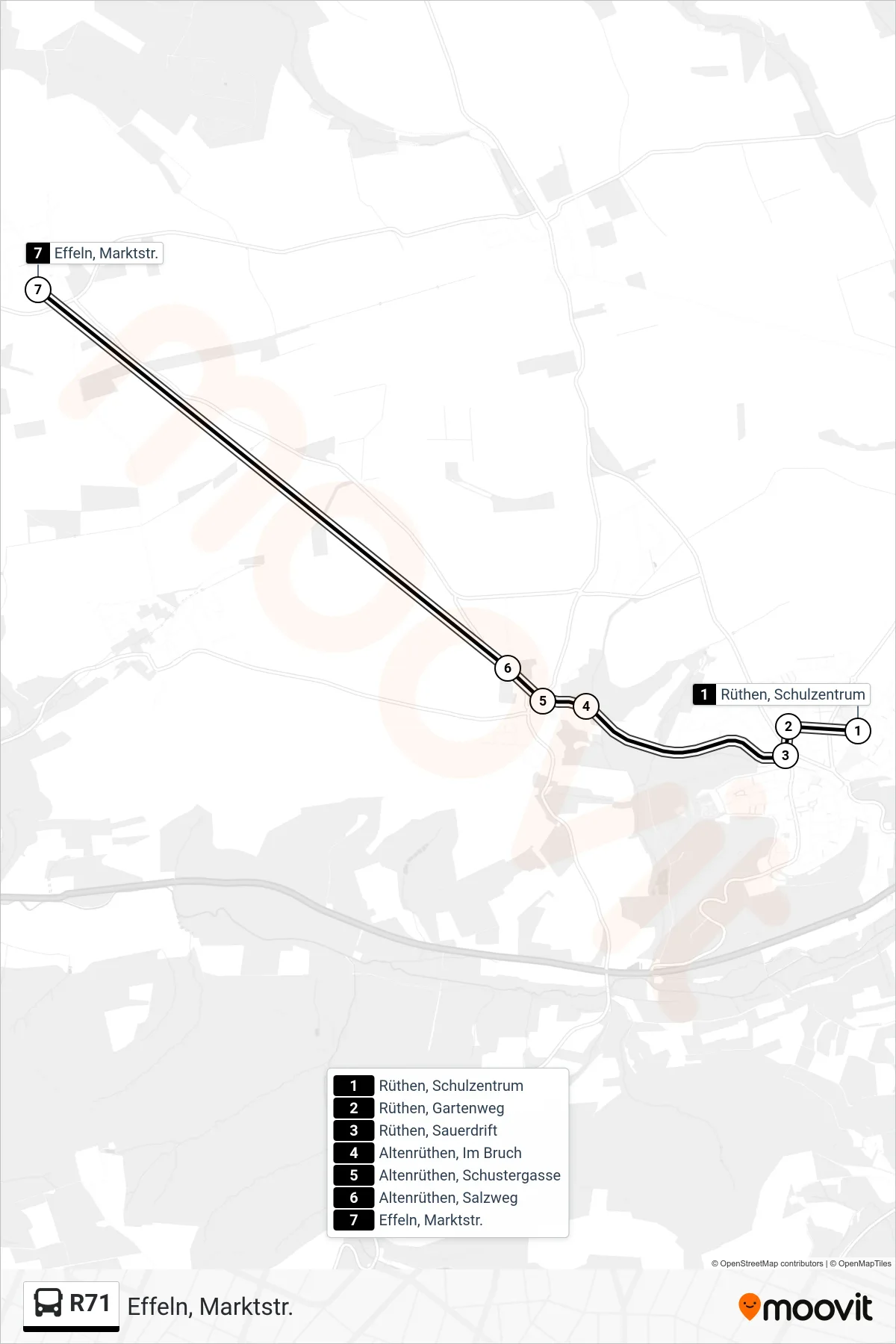 Linie R71 (Bus) Richtung Effeln, Marktstr.: Route und Haltestellen auf der Karte