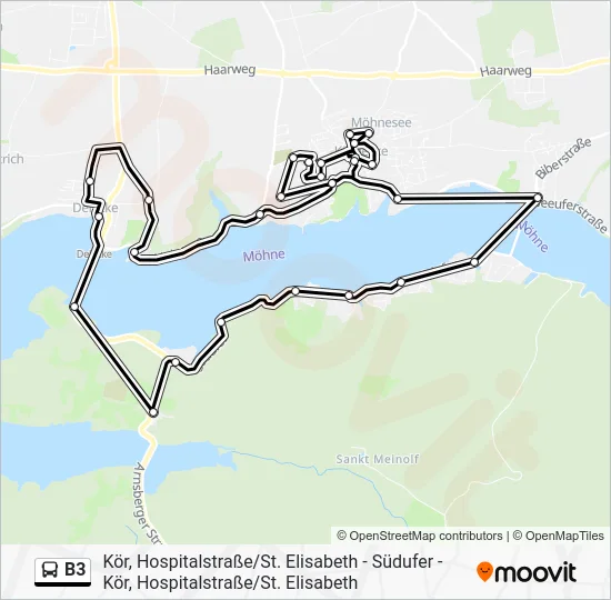 Автобус B3: карта маршрута