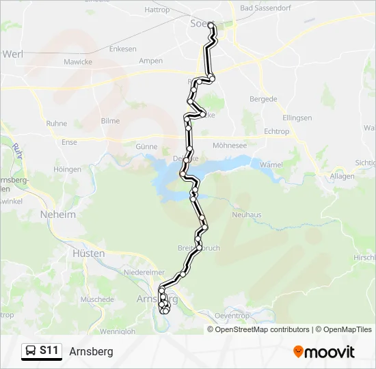Автобус S11: карта маршрута