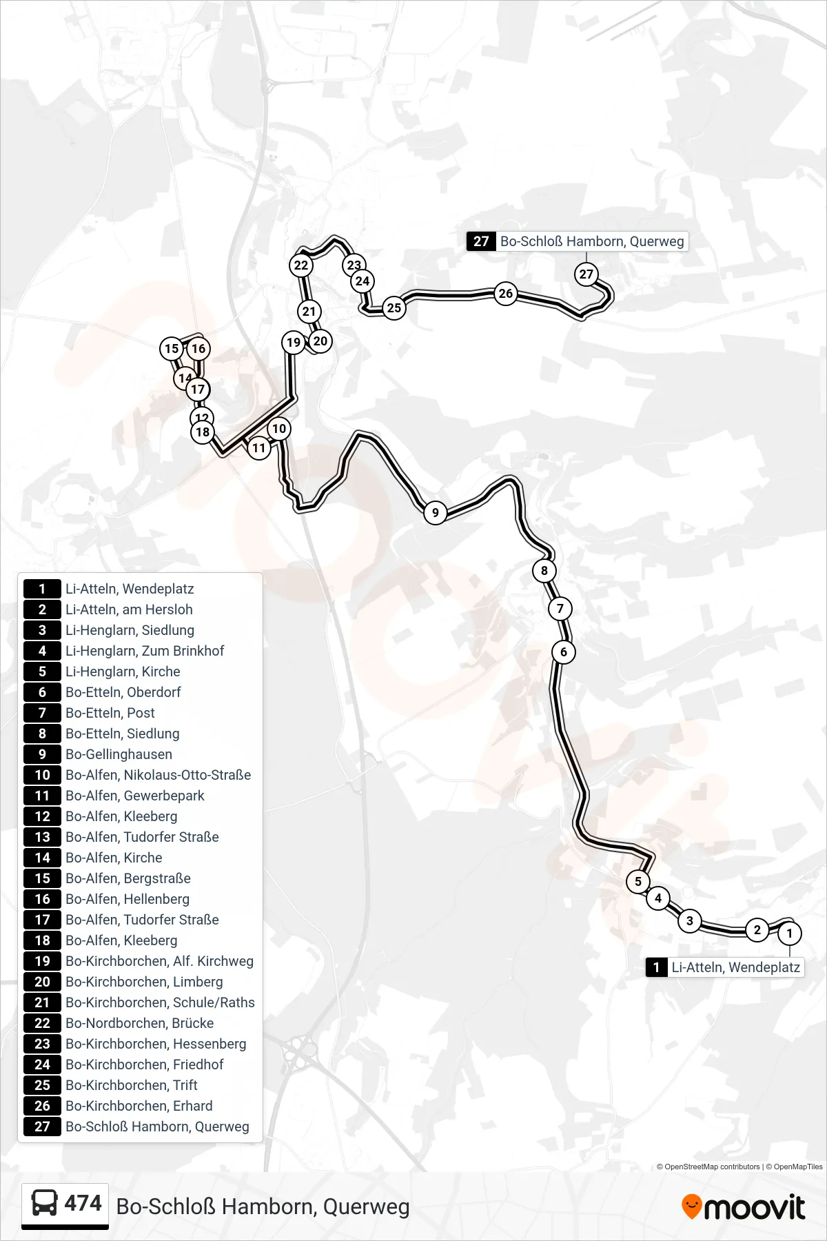 Linie 474 (Bus) Richtung Bo-Schloß Hamborn, Querweg: Route und Haltestellen auf der Karte