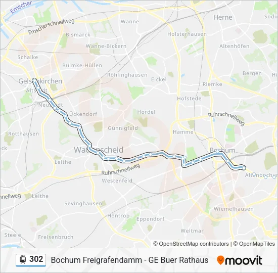 Трамвай 302: карта маршрута