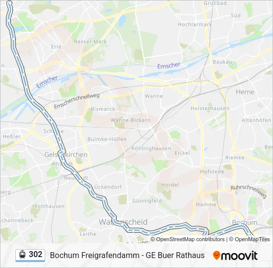 Трамвай 302: карта маршрута