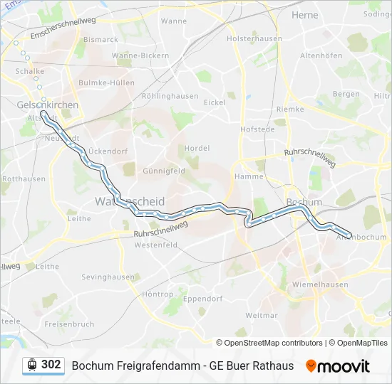 Трамвай 302: карта маршрута