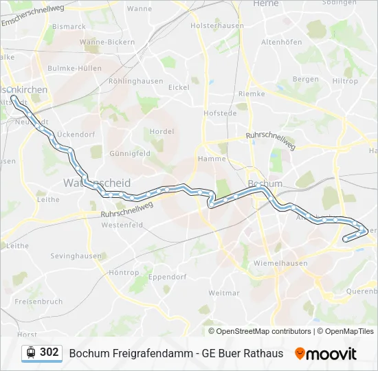 Трамвай 302: карта маршрута