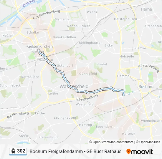 Трамвай 302: карта маршрута