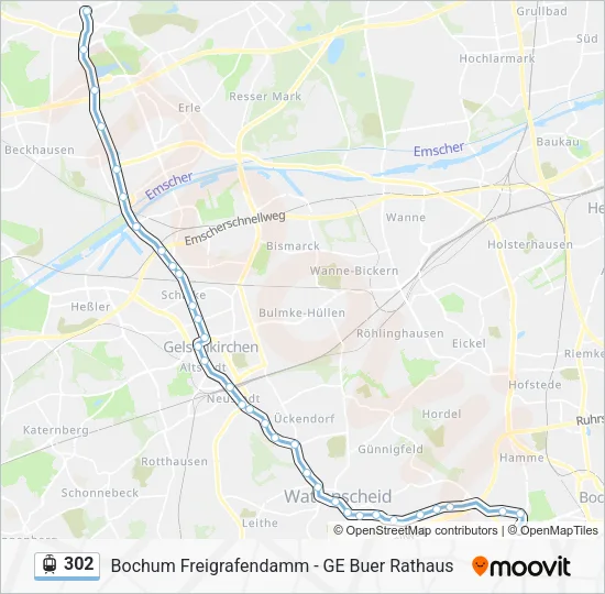 Трамвай 302: карта маршрута