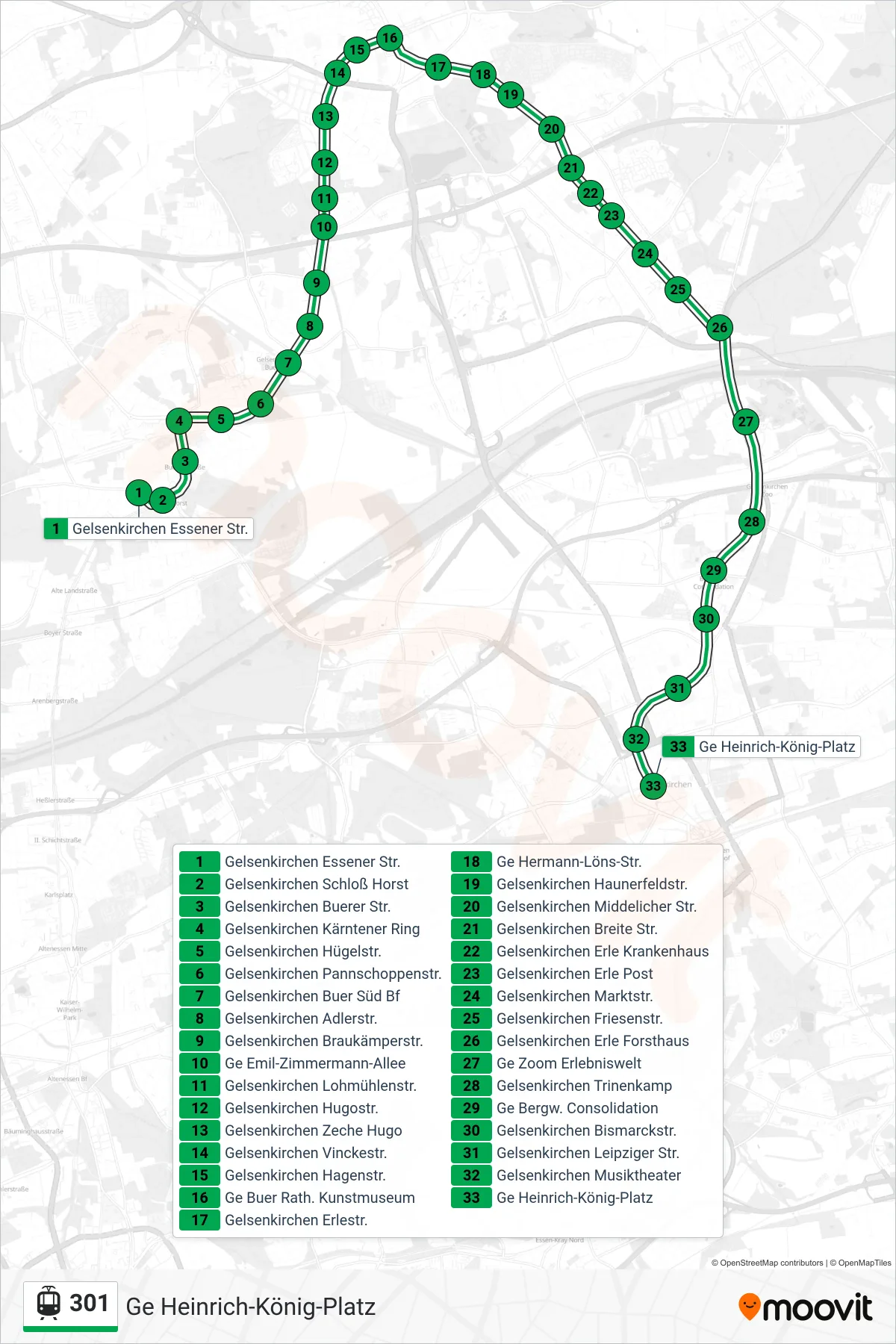 Linie 301 (Tram) Richtung Ge Heinrich-König-Platz: Route und Haltestellen auf der Karte